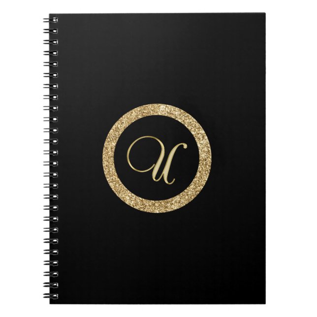 Caderno Espiral Monograma U, ouro a preto à meia-noite, (Frente)