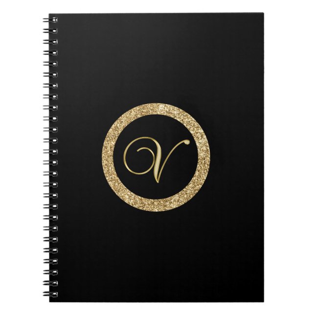 Caderno Espiral Monograma V, ouro elegante (Frente)