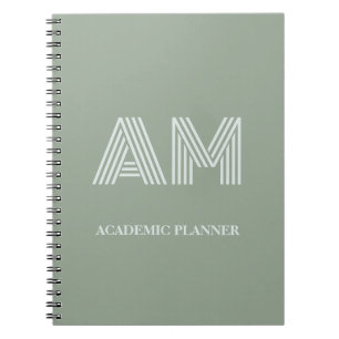 Caderno Espiral Monograma Verde de Chá Minimalista