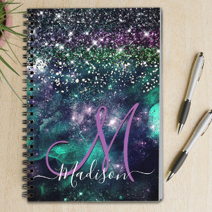 Caderno Espiral Monograma verde-escura-escura, escura, esverdeado