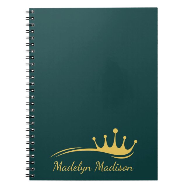 Caderno Espiral Monograma Verde Gável Com Coroa Moderna Minimalist (Frente)