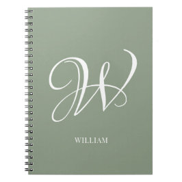 Caderno Espiral Monograma Verde Personalizado Elegante Inicial