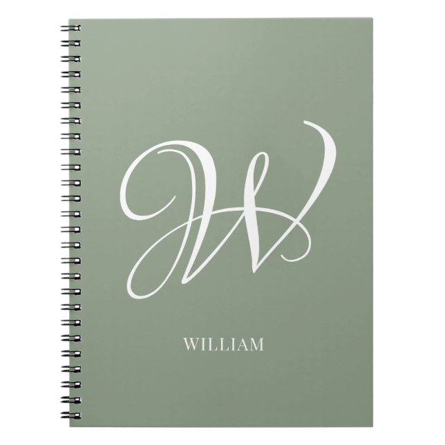 Caderno Espiral Monograma Verde Personalizado Elegante Inicial (Frente)