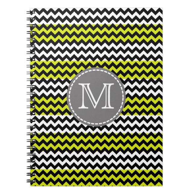 Caderno Espiral Monograma verde-preto-verde-quevron Zigzag (Frente)