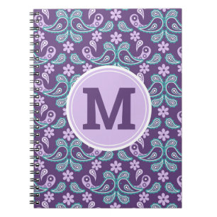 Caderno Espiral Monograma Xadrez Roxo e Azul Charmoso e Despojado