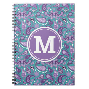 Caderno Espiral Monograma Xadrez Roxo e Azul Charmoso e Despojado