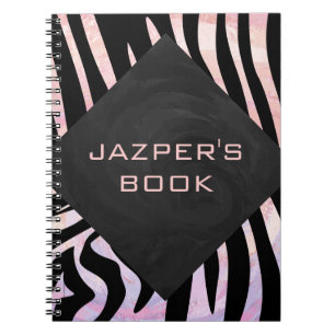 Caderno Espiral Monograma Zebra Preto e Rosa