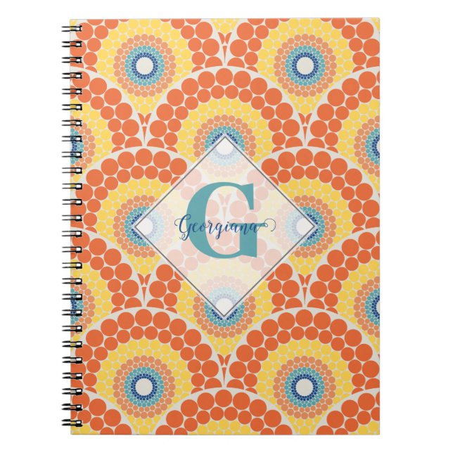 Caderno Espiral Monogramas Art Deco Aegean Summer Radiant Mandala (Frente)