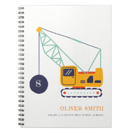 Caderno Espiral Monogramas de veículos com grua de construção amar