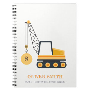 Caderno Espiral Monogramas de veículos com grua de construção amar
