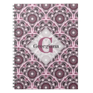 Caderno Espiral Monogramas Deco Dusky Rosa Cherry Blossom Mandala