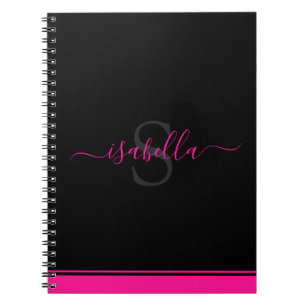 Caderno Espiral Monogrammed Simple Modern Hot Pink Black