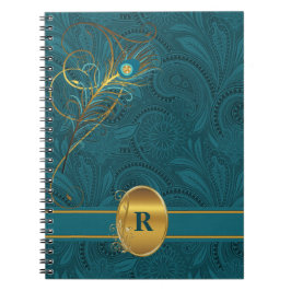 Caderno Espiral Monogrammed Teal Peacock para o Escritor