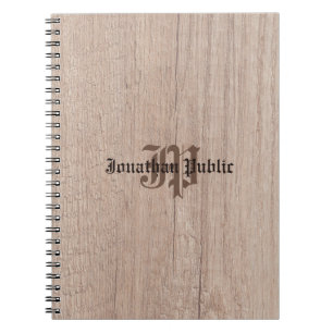 Caderno Espiral Monogrammed Wood Board Look Old Script Template
