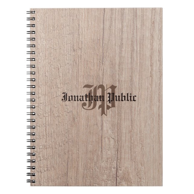 Caderno Espiral Monogrammed Wood Board Look Old Script Template (Frente)