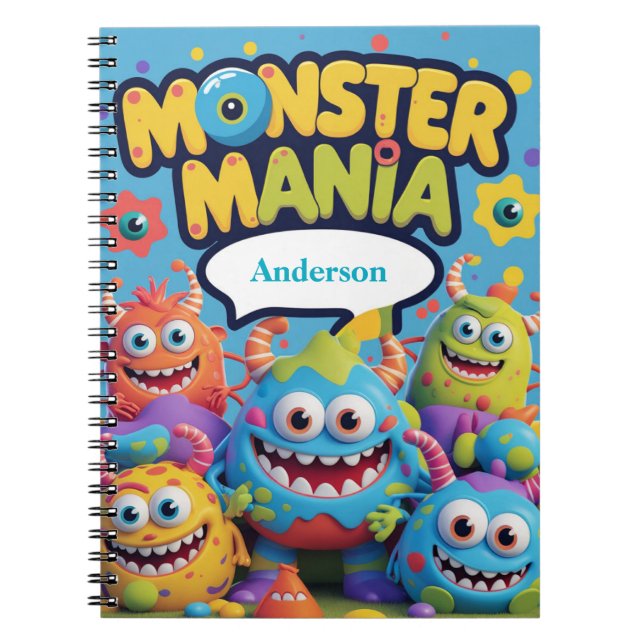 Caderno Espiral Monster Mania - Monstro personalizado de diversão  (Frente)