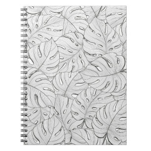 Caderno Espiral Monstera deixa padrão branco preto