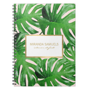 Caderno Espiral Monstera Tropical de Aquarela Deixa Padrão Rosa