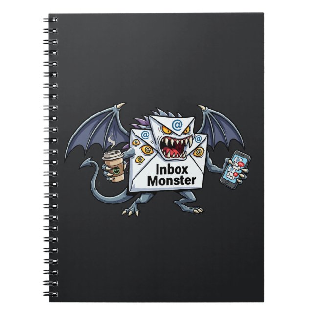 Caderno Espiral Monstro da Caixa de Entrada Sobrecarga de Email Gr (Frente)