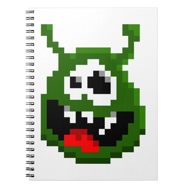 Caderno Espiral Monstro Verde - Arte em Pixel (Frente)