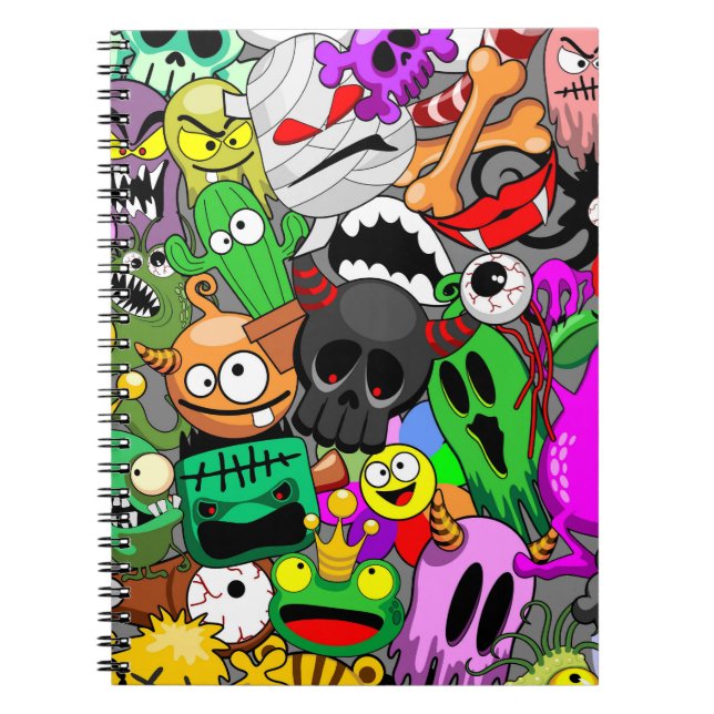 Caderno Espiral Monstros - Caracteres Bonitos Padrão de Halloween (Frente)
