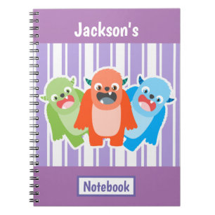 Caderno Espiral Monstros Coloridos Divertidos Crianças Personaliza