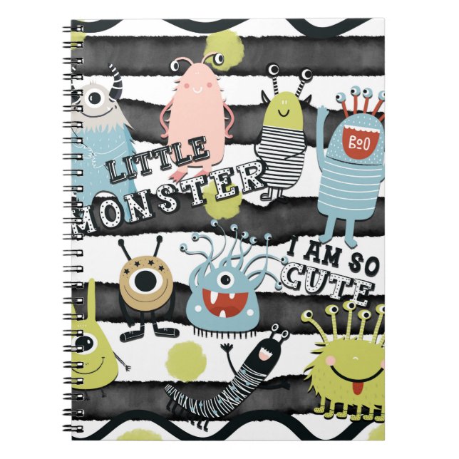 Caderno Espiral Monstros Pequenos e Fofos Listra de Aquarela Chic  (Frente)