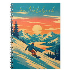 Caderno Espiral Montanha de Snowboard Personalizada Pôr do Sol Nom