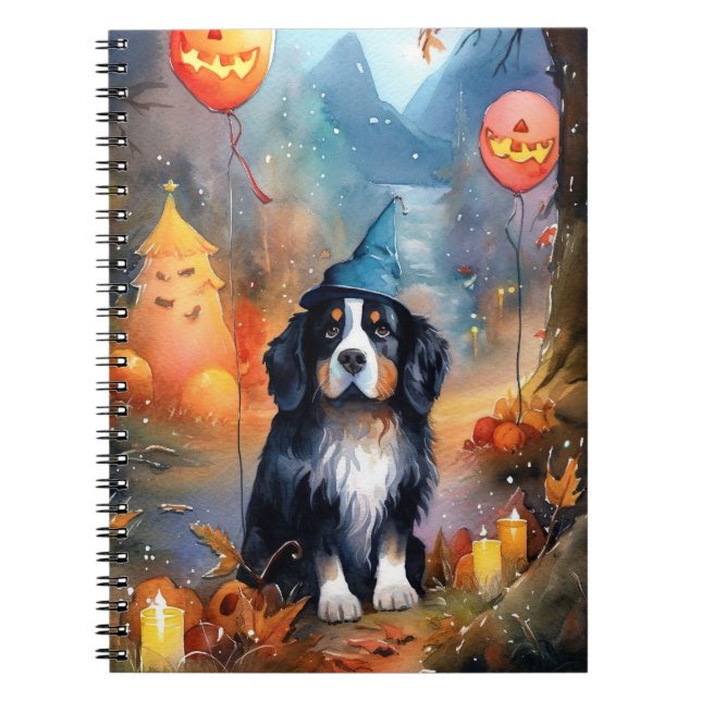 Caderno Espiral Montanha do Halloween Bernese com Pumpkins assusta (Frente)