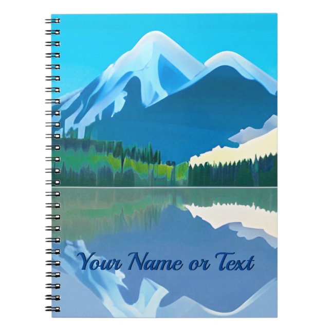 Caderno Espiral Montanhas com capa de neve refletidas em um lago (Frente)