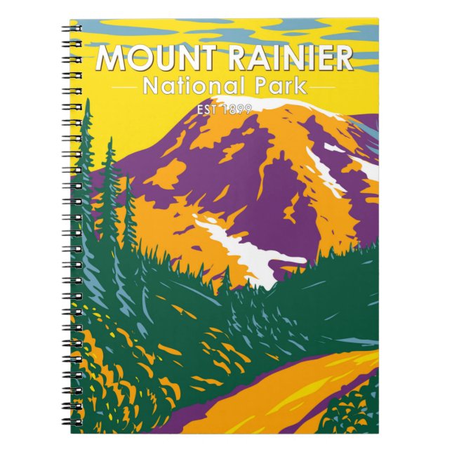 Caderno Espiral Monte Rainier National Park Washington Retro (Frente)