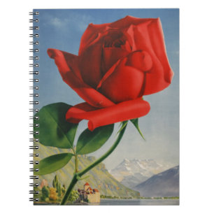 Caderno Espiral Montreux Vintage Rosa Vermelha Suíça Genebra Lago