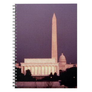 Caderno Espiral Monumento de Washington, o Capitólio e Jefferson