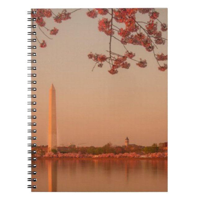 Caderno Espiral Monumento de Washington Sakura no por do sol (Frente)
