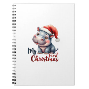 Caderno Espiral Moo Deng Baby Hippo Meu Primeiro Papai noel De Nat