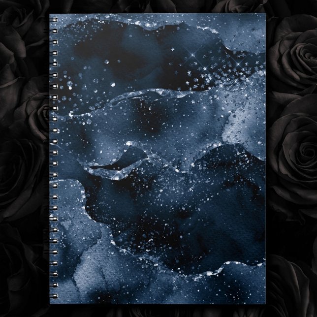 Caderno Espiral Moody Agate | Marinho Denim Steel Blue Faux Glitte (Criador carregado)