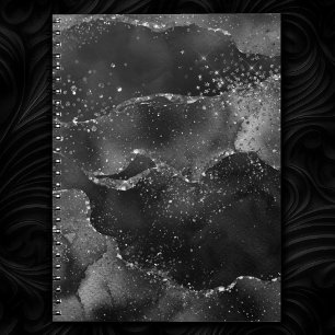 Caderno Espiral Moody Onyx Agate   Gótico Elegante Black Silver G