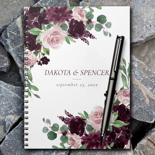 Caderno Espiral Moody Passion | Casamento Floral Roxo Dramático (Criador carregado)