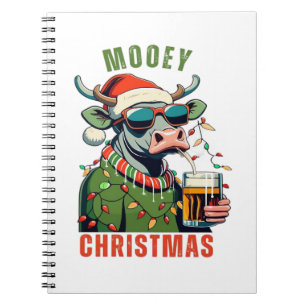 Caderno Espiral Mooey Christmas Highland Cow Light Santa Hat T-Shi