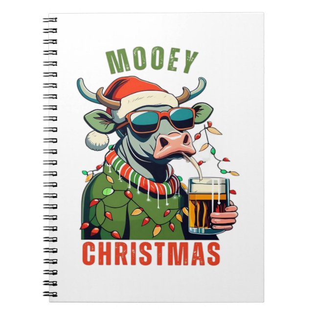 Caderno Espiral Mooey Christmas Highland Cow Light Santa Hat T-Shi (Frente)