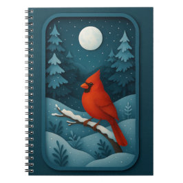 Caderno Espiral Moonlit Cardinal in Winter Forest