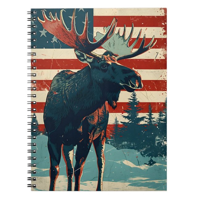 Caderno Espiral Moose American Flag Vintage (Frente)