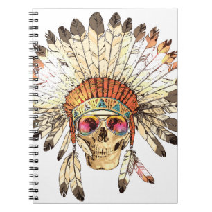 Caderno Espiral Morada Nativa Americana Indígena Colorido à Mão