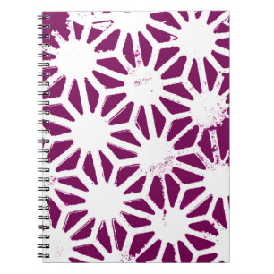 Caderno Espiral Morango e padrão geométrico branco