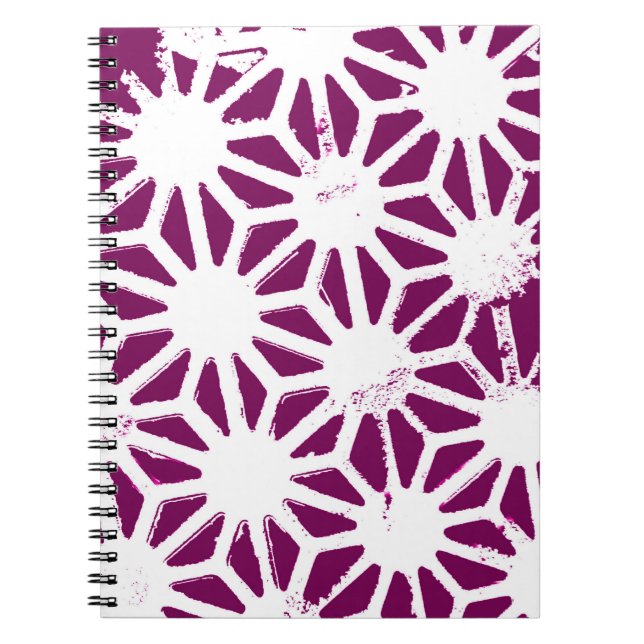 Caderno Espiral Morango e padrão geométrico branco (Frente)