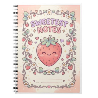 Caderno Espiral Morango Kawaii - Nota Mais Doce