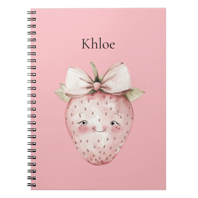 Caderno Espiral Morango Rosa Feliz (Frente)