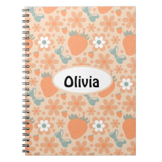 Caderno Espiral Morangos e flores, frescos