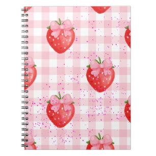 Caderno Espiral morangos laços vermelhos e rosas