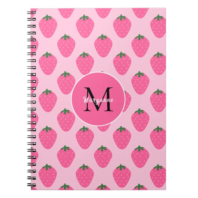 Caderno Espiral Morangos Rosa, personalizado fofo (Frente)